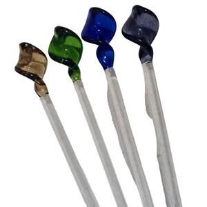 Vintage 4-Glass Swirl Stir Sticks-Purple, Green, Blue, Goldish Brown Orig Box